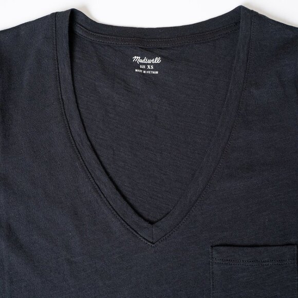 Madewell Whisper Cotton V Neck Pocket Tee Relaxed Fit Lightweight Black - Picture 4 of 9
